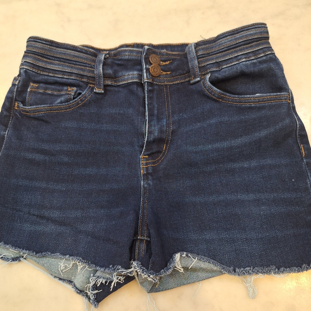 Vervet Blue Denim Jean Shorts Womens 29 Dark Wash Raw Hem High Rise Cut Offs - Picture 1 of 8